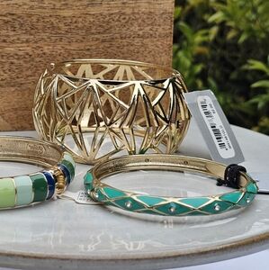COLORFUL hinged bangle bracelets Nordstrom Macys Jewelry NEW set of 3 gold green
